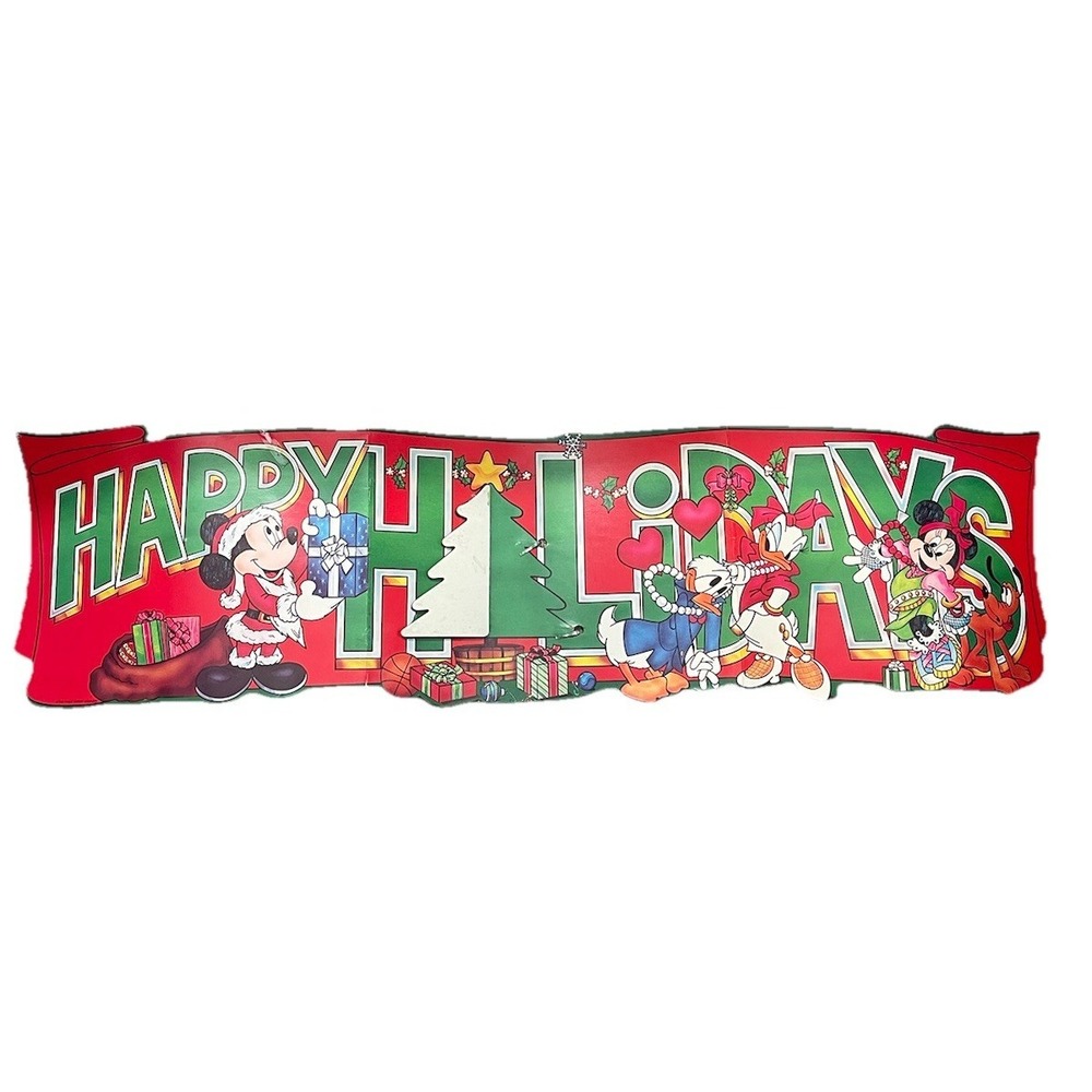 Vtg 1987 Happy Holidays Mickey Mouse Honeycomb Die Cut Banner Disney Eureka